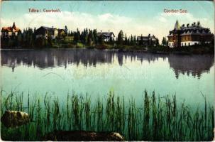 1911 Tátra, Magas-Tátra, Vysoké Tatry; Csorba-tó. Cattarino S. utóda Földes Samu kiadása 182. sz. / Csorber-See / lake (ázott / wet damage)