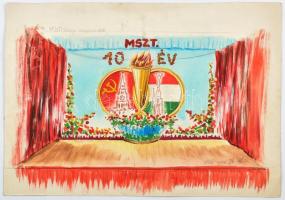 Azonosítatlan jelzéssel. : 1956 MSZT 10 éves jubileuma színpadkép terve. Akvarell, papír, 44x32 cm