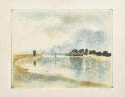 Elekfy Jenő (1895-1968): Duna-híd. Akvatinta, papír, jelzett, lap széle sérült, kis gyűrődésekkel, 29×38 cm