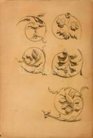 Jelzés nélkül, feltehetően 1900 körül: Historizáló ornamentikák. Ceruza, papír, 43x29 cm