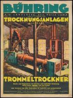 cca 1930 Bűhring A.G. Trommeltrockner (dobszárító), szárítóberendezésket forgalmazó cég német nyelvű villamosplakátja, a hátoldalán infókkal, hajtott, kis szakadással, 29x22 cm