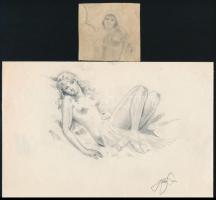 Jakab Gyula (1910-1991): Aktok. Ceruza, papír, jelzett, 6,5×6,5 és 23×14,5 cm