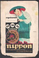 cca 1920-1930 Nippon a legtökéletesebb cipőápolókrém, reklámterv, akvarell-ceruza, papír, jelzés nélkül, a szélén ceruzás jegyzetekkel, 28x16 cm, papír: 33x22 cm