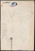 Jakab Gyula (1910-1991): Akt. Ceruza, papír, jelzett, 29×20 és 24×11,5 cm