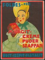 cca 1920 Földes-féle Margit-créme puder szappan üdit, szépít, fiatalít, villamosplakát, 23x17cm