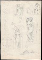 Jakab Gyula (1910-1991): Tanulmányok. Ceruza, papír, jelzett, 29×21 és 26×17,5 cm