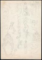 Jakab Gyula (1910-1991): Tanulmányok. Ceruza, papír, jelzett, 29×21 és 26×17,5 cm