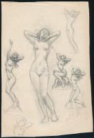 Jakab Gyula (1910-1991): Tanulmányok. Ceruza, papír, jelzett, 29×21 és 26×17,5 cm