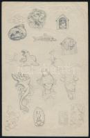 Jakab Gyula (1910-1991): Tanulmányok. Ceruza, papír, jelzett, 29×20 és 21,5×14 cm