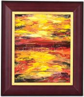 Márta Mónika (?-): Naplemente. Olaj, farost, jelzett, fa keretben, 30×25 cm