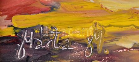 Márta Mónika (?-): Naplemente. Olaj, farost, jelzett, fa keretben, 30×25 cm