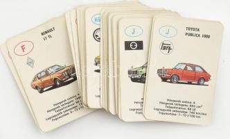 40 db retro autós játékkártya, néhány kevés lapon törésnyomokkal, 11,5×7,5 cm