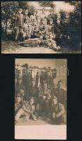1914 2 db csoportkép magyar katonákkal, 2 db postázott fotólap, 9×14 és 14x9 cm