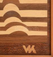 VK v. WK(?) jelzéssel: Absztrakt figura, fa intarzia, fakeretben, 24x13 cm