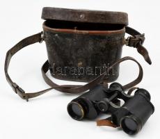 cca 1915 Carl Zeiss Marineglas 6x I. világháborús katonai távcső, sárga színszűrővel, eredeti bőr tokjában, korának megfelelő állapotban / Carl Zeiss Marineglas 6x WWI military binoculars, with yellow lens filter, in original worn leather case