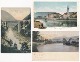 3 db régi külföldi képeslap / 3 pre-1945 European town-view postcards: Villach, Pontebba