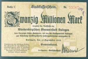 Német Birodalom/Weimari Köztársaság/Balingen 1923.9.19. 20.000.000M T:II/III