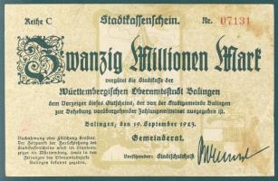 Német Birodalom/Weimari Köztársaság/Balingen 1923.9.19. 20.000.000M T:II/III