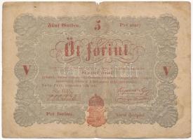 1848. 5Ft Kossuth bankó vörösesbarna GFx 110360 T:III- fo. Adamo G109