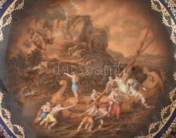 Cseh Altwien bonbonier és kínálótál, matricás mitológia jelenettel díszített porcelán, kopásnyomokka...