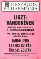 1986 Országos Filharmónia, Liszt: Vándorévek zongoraest plakátja, feltekerve, 64x46 cm