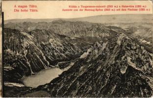 1910 Tátra, Magas-Tátra, Vysoké Tatry; Kilátás a Tengerszem-csúcsról a Halas-tóra / Aussicht von der Meeraug-Spitze mit dem Fischsee / lake, mountain peak (EB)