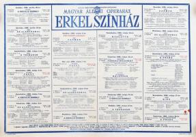 1986 Magyar Állami Operaház, Erkel Színház májusi műsorának plakátja, feltekerve, kis szakadással, foltokkal, 59,5x41,5 cm