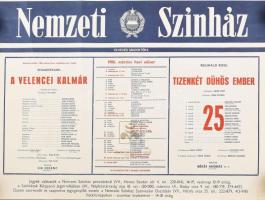 1986 Nemzeti Színház március havi műsorának plakátja, feltekerve, 56x41 cm