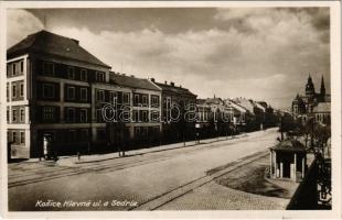 Kassa, Kosice; Hlavna ul. a Sedria / Fő utca, Törvényszék, Tatra bank, Wilnrotter üzlete / main street, court, bank, shops