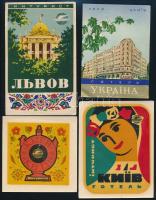4 db retró ukrán szállodai bőröndcímke / Ukrainian hotel luggage stickers