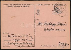 Trócsányi Zoltán (1886-1971) nyelvész által írt tábori postai levelezőlap, Szemző Piroska és mások aláírásával
