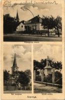 1931 Soponya, Községháza, Református templom, Hősök szobra, emlékmű. Hangya szövetkezet kiadása