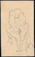 cca 1940 Kiss Ferenc (1893-1978) színész karikatúrája saját kezű aláírásával
