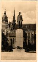 1946 Kassa, Kosice; Pomník gen. M. R. Stefánika, v pozadí Dóm / Stefánik szobor, Székesegyház / monument, cathedral (EB)