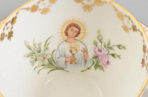 Elsőáldozó reggeliző csésze, matricás porcelán, jelzett, Bavaria, hibátlan, 19x8,5cm