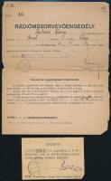 1929-1950 3 db rádióműsorvevő engedély + 1 db nyugta rádióhasználati díjról