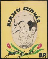 Jelzés nélkül: Major Tamás (1910-1986) színész karikatúra, vegyes technika, papír, paszpartuban, 14×10 cm