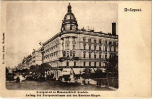 Budapest VIII. Kerepesi út és Múzeum körút (Rákóczi út), Ehm János étterem és sörcsarnok, Biztosító részvénytársaság. Ganz Antal 35. (EB)