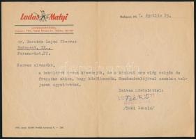 1957 Bp., Tabi László (1910-1989) író, újságíró levele a Ludas Matyi fejléces papírján