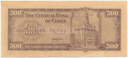 Kína 1947. 500CGU T:II hajtatlan, fo.
China 1947. 500 Custom Gold Units C:XF unfolded, spotted
Kra...