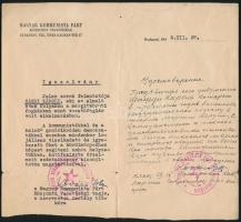1945 Igazolás Sásdi Károly részére Kovács István (1911-2011) aláírásával