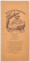 Heidelberg, Schinderhannes étterem nagyméretű étel- és itallapja, német nyelvű, humoros illusztrációkkal, hajtva, 52x24,5 cm
