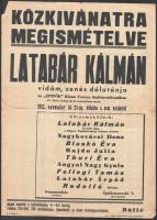 1952 Latabár Kálmán, Rodolfo stb. estjére meghívóplakát, hajtott, szakadással, 41×30 cm