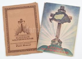 cca 1925 Igazságot Magyarországnak! Trianon kegyetlen tévedései. A Pesti Hírlap ötvenéves fennállása alkalmából. Szerk.: Légrády Ottó. Irrendenta kiadvány, gazdag képanyaggal, térképekkel, érdekes írásokkal. 150 p. Tűzött papírkötés, kissé sérült, levált borítóval, eredeti, kissé sérült, illusztrált karton tokban.