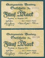Német Birodalom/Weimari Köztársaság/Bamberg 1918. 5M fekete sorszámmal (2x) T:III