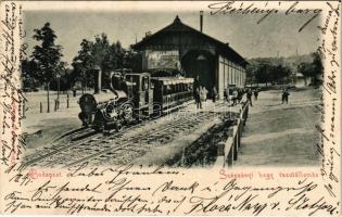 1899 (Vorläufer) Budapest XII. Széchenyi hegyi vasútállomás, végállomás, gőzmozdony, Villa Eötvös reklám. Kiadja Károlyi György