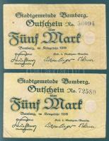 Német Birodalom/Weimari Köztársaság/Bamberg 1918. 5M fekete sorszámmal (2x) T:III