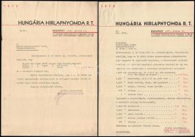 1935-1937 Hungária hírlapnyomda 8 db levele, ebből 5 db Kner Albert (1899-1976) nyomdász, grafikus a...