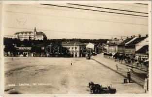 1930 Léva, Levice; Hl. námestie / Fő tér, üzletek, vendéglő / square, shops, restaurant (EK)