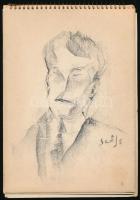 Szőnyi Jenő (1902-?): Vázlatfüzete 9 rajzzal. Tus, papír, jelzett, 17x13 cm